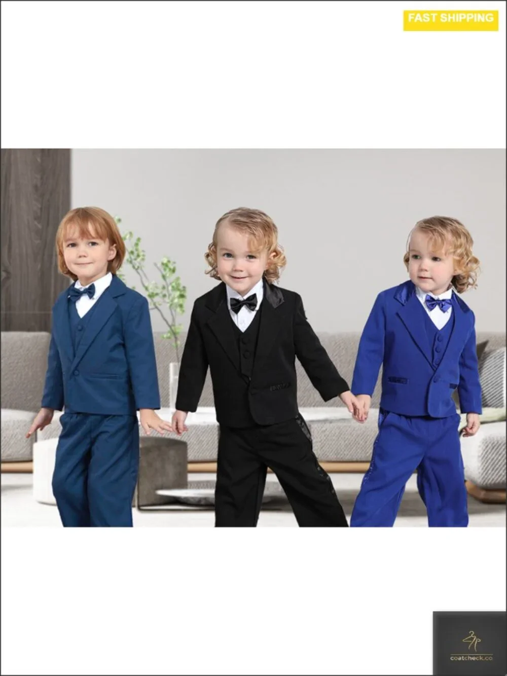 Baby Boys 5-Piece Tuxedo Set Jacket Shirt Vest Pants Bowtie Wedding Formal 6M-3T